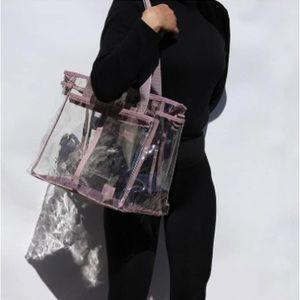 CLEAR TRANSPARENT STADIUM WEEKENDER BAG PURSE PURPLE TROLLEY SLEEVE LUGGAGE